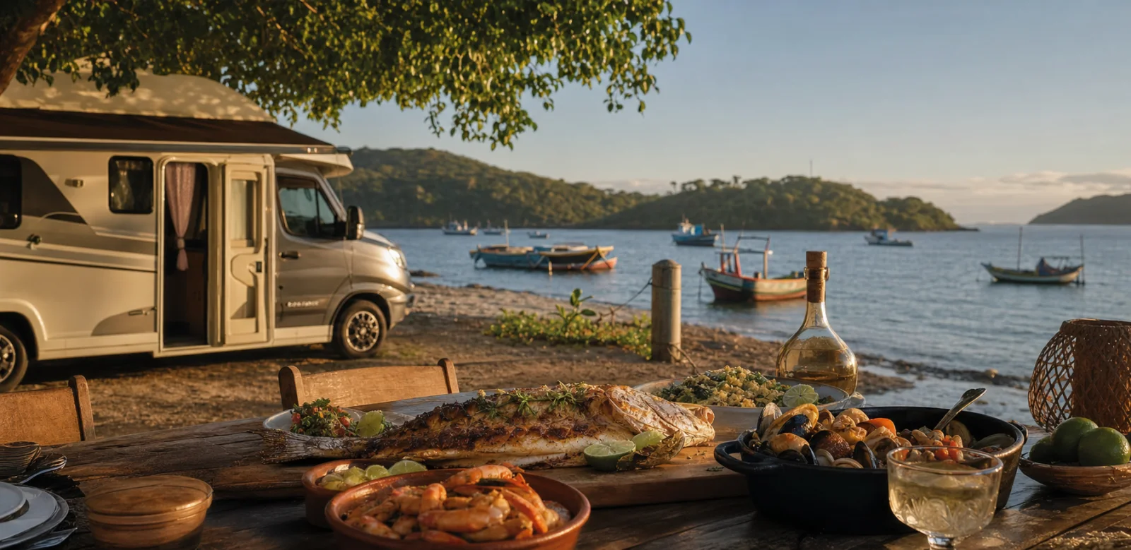 Gastronomia caiçara à beira-mar em Penha