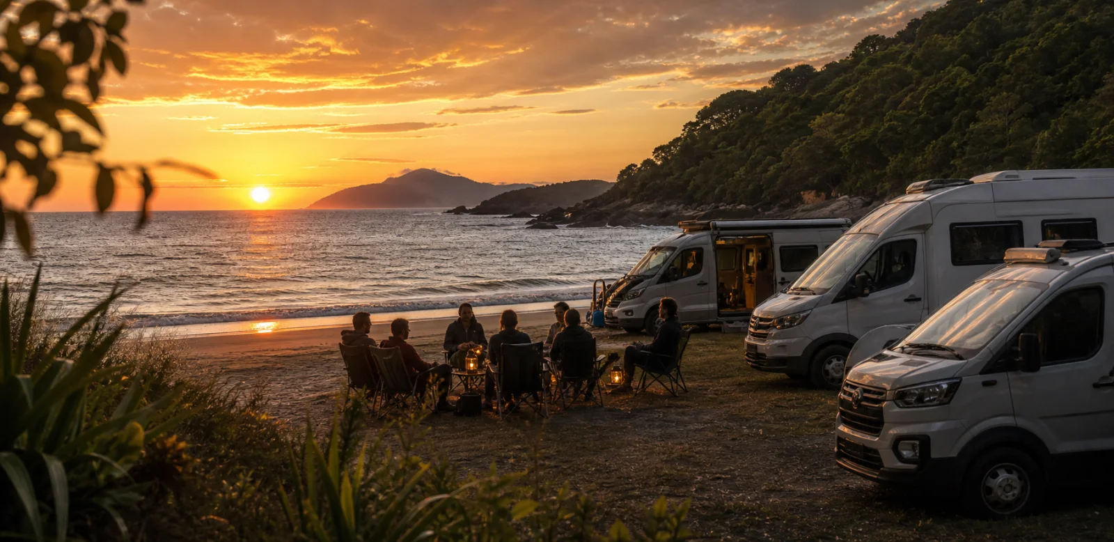 Pôr do sol no litoral de Penha em Santa Catarina