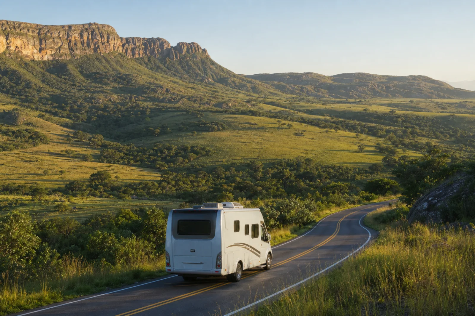 Motorhome viajando pelas estradas da Serra da Canastra